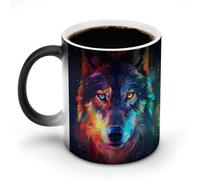 Wolf Galaxy - Taza de café de cerámica que cambia de color, sensible al calor, con asa, regalos divertidos, 11 onzas
