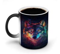 Wolf Galaxy - Taza de café de cerámica que cambia de color, sensible al calor, con asa, regalos divertidos, 11 onzas