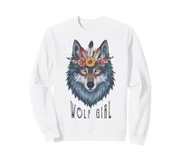 Wolf Girl Amantes Lobos Niños Vintage Plumas Floral Lobo Sudadera