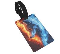 Wolf Head - Etiquetas de equipaje de fantasía de fuego blanco y azul, etiqueta de identificación para maleta, ideal para viajes, cruceros, mochilas, bolsas