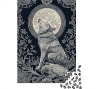 Wolf Howling at Moon Art Print-2 Rompecabezas Imposible,desafío for Adults Entretenimiento Creativo 1000 Piezas Obra De Arte De Juego De para Adultos Y Niños A Partir De 12 Años 52x38cm/1000pcs