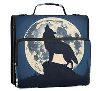 Wolf Howling at Moon - Carpetas de 3 anillos en D de 1 1/2 pulgadas con cremallera, carpeta organizadora con correa, cartera para la escuela secundaria y soporte para carpetas de anillos