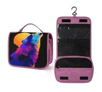Wolf Howling at Moon - Neceser de viaje para mujer, organizador de maquillaje colgante con gancho para champú