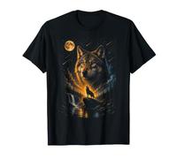 Wolf Howling at Moon Retro 90s Camiseta