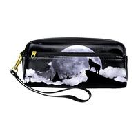 Wolf Howling at The Moon - Estuche para lápices de piel sintética con cremallera para niños y niñas, suministros escolares y de oficina