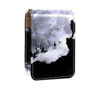 Wolf Howling at the Moon - Estuche portátil para pintalabios para viajes, mini caja de almacenamiento de lápiz labial con espejo para mujeres y mujeres, bolsa de cosméticos de cuero, Varios colores, 9.5x2x7 cm/3.7x0.8x2.7 in