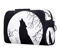Wolf Howling at The Moon - Neceser de viaje para mujer, bolsa organizadora de maquillaje grande con cremallera, multicolor, 18.5x7.5x13cm/7.3x3x5.1in, Neceser
