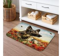 Wolf in Flower Field - Tapete de baño de secado rápido, vibrante arte rústico canino, absorbente, antideslizante, de espuma viscoelástica natural, lavable, para baño, baño, baño, decorativo, 20 x 32