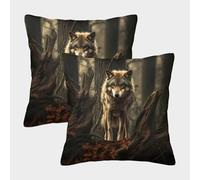 Wolf in Forest-Wild Animal Photography Fundas De Cojín del Sofá Juego De 2 Available All Seasons Fundas De Almohada Decorativos Cuadrado Funda Cojin Cama Hogar Coche 40x40cm