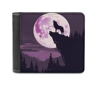 Wolf in Moon Light - Cartera plegable para hombre con tarjetero y monedero de piel