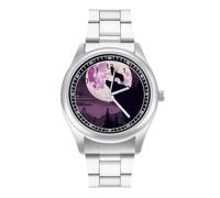 Wolf in Moon Light - Reloj casual para hombre con correa de acero inoxidable y cuarzo de aleación