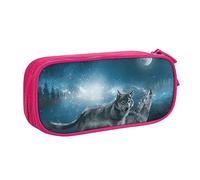 Wolf in The Moonlight - Estuche para lápices con cremallera, caja de lápices rosa de gran capacidad para escuela, oficina y viajes, Pink, Talla única, Organizador de bolsas