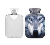 Wolf in The Snow - Botella de agua caliente con funda, bolsa de agua caliente de 1 litro para aliviar el dolor, bolsas calientes, terapia caliente