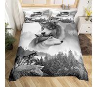 Wolf Juego de con 2 Lobos de Nieve,Funda de edredón con de Lobo de Animales,Funda de edredón de Microfibra Suave para Adultos y niños,de Animales,Cama King