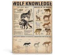 Wolf Knowledge - Letreros de metal vintage para colgar de madera, marco de pergamino de 40,6 x 30,5 cm