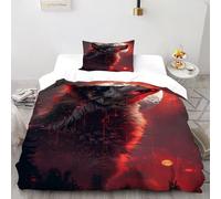 Wolf Luna Funda De Edredón 2 Piezas 3D Impresa Animal Theme Fauna con Funda Almohada Single（135x200cm） Microfibra Juego De Cama para para Niñosy Hombres