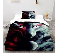 Wolf Luna Funda De Edredón 2 Piezas con Impresión En 3D Animal Theme Fauna con Cremallera Y Funda De Almohada Single（135x200cm） Microfibra Ropa De Cama