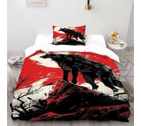 Wolf Luna Funda Nórdica Algodon 2 Piezas 3D Impresa Animal Theme Fauna con Funda Almohada Single（135x200cm） 100% Microfibra Juego De Cama para para Niñosy Hombres