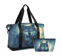 Wolf Moon - Bolsa de viaje nocturna impermeable para gimnasio, deporte, bolsa de transporte con compartimento, Luna de lobo, Talla única, Bolsa de viaje