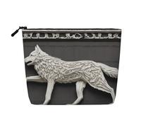 Wolf Motifs Building03 - Bolsa de cosméticos con estampado para mujer, de lino sintético, gran capacidad, perfecta para viajes y uso diario, Black, Talla única