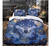 Wolf Mystical Wildlife - Funda nórdica de 3 piezas, estampado 3D con fundas de almohada, cremallera oculta, microfibra Super King (260 x 220 cm)