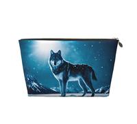 Wolf On Snowy Mountain - Bolsa de cosméticos para mujer, de piel, portátil, de gran capacidad, con cremallera, bolsa de almacenamiento, color dorado, talla única, Gold, Talla única
