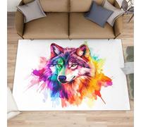 Wolf Rugs - Alfombra grande para sala de estar, 160 x 230 cm, alfombra colorida de lobo para dormitorio, alfombra de suelo de animales en acuarela, no se desprende, para guardería, oficina, sala de