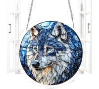 Wolf Sun Catcher Ornament - Acrylic Window Pendant Decor, 2D Fade Resistant Acrylic Puzzle Suncatcher, Hanging Window Art | Lone Wolf Sun Catcher Puzzle Indoor Outdoor Decor for Garden, Holiday, Gift