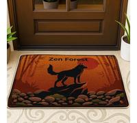 Wolf - Tapete de bienvenida para puerta, planta natural Zen, sol, otoño, naranja, goma, antideslizante, decoración del hogar para entrada, porche al aire libre, balcón, 29 x 17 pulgadas