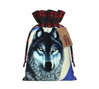 Wolf Under Moon - Bolsas de Navidad con cordón para aperitivos, bolsas reutilizables para regalos navideños, talla M