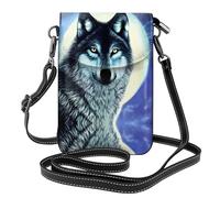 Wolf Under Moon - Bolso cruzado de cuero con estampado de luna para teléfono, mini bolso cruzado para mujer, tarjetero multifuncional y cartera