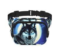 Wolf Under Moon Fitness - Riñonera de viaje de moda e informal, riñonera cuadrada de doble capa, color negro, talla única, Negro, One Size
