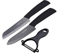 Wolf War Cuchillos de Cerámica Set, 2 Piezas Cuchillos de Cocina y 1 Pelador Cerámica (6" Chef Cuchillo, 6'' cuchillo para el pan)