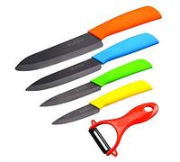 Wolf War Cuchillos de Cerámica Set, 4 Piezas Cuchillos de Cocina y 1 Pelador Cerámica (6" Chef Cuchillo, 5'' Utilidad/Cortar, 4'' Cuchillo de Fruta, 3'' Cuchillo de pelado)