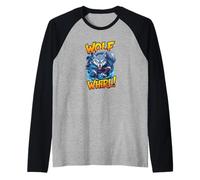 Wolf Whirl Funny Cartoon Wolf | Humour Animal Character Camiseta Manga Raglan