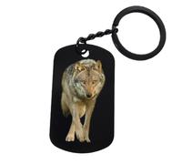 Wolf Wild Spirit - Llavero con etiqueta | Elegante llavero de acero inoxidable con impresión UV con anillo para llaves