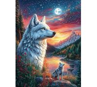 Wolf with Cub Persona en el bosque mágico Puzzles 1000 Piezas Impossible 3D Cuento de hadas acompañante adorable Rompecabezas Para Adultos Desafío Intelectual Estera Portátil DIY Moderno Creativo 1000