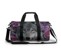Wolf with Roses Fantasy - Bolsa de viaje de gimnasio para mujeres y hombres, bolsa de lona cilíndrica, bolsa de entrenamiento deportiva con correa para el hombro
