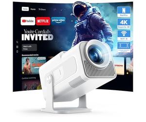 WOLFANG 4K Proyector Portátil【App Integrada/Netflix Oficial】, 26000 Lúmenes Mini Proyector con WiFi 6, 50% Zoom, 180° Rotation Projector Portable para Home Cinema/TV Stick/iOS/Android/PC/PS5/HDMI/AV