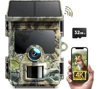 WOLFANG Cámara de Caza Solar 4K 30fps 46MP, WiFi Bluetooth Camara Fototrampeo con Visión Nocturna, Disparo de 0.1 s, IP66 Impermeable, Camara Caza para Monitoreo de Vida Silvestre con Tarjeta Micro SD