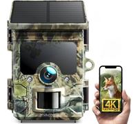 WOLFANG Cámara de Caza Solar 4K 30fps 46MP, WiFi Bluetooth Camara Fototrampeo con Visión Nocturna, Disparo de 0.1 s, IP66 Impermeable, Camara Caza para Monitoreo de Vida Silvestre con Tarjeta Micro SD