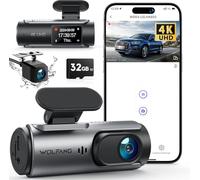 WOLFANG Cámara de Coche Delantera y Trasera 4K UHD, Arjeta 32GB SD Incluida Dashcam de Doble Lente para Coches de 170º Gran Angular Monitor de Aparcamiento 24H con Grabación en Bucle y Sensor G