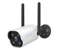 WOLFANG Cámara de Seguridad 2K para Exteriores, cámara de Seguridad para Exteriores con visión Nocturna, detección de Movimiento IA, IP65 Resistente a la Intemperie, Alarma de Sirena, Audio