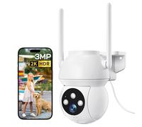 WOLFANG Cámara de Seguridad Exterior 2K 3MP, cámara WiFi PTZ 360°, visión Nocturna Color, detección AI, Alarma de Sonido y Luminosa, IP65 Resistente a la Intemperie, Funciona con Alexa y Google
