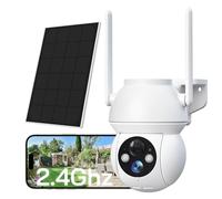 WOLFANG Cámara de Seguridad Solar 1080P para Exteriores, cámara WiFi PTZ de 360° (Solo 2.4G), detección de Movimiento PIR, visión Nocturna a Color, Audio bidireccional, IP65, Funciona con Alexa y