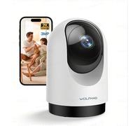 WOLFANG Cámara de vigilancia Interior 2K WiFi 3MP para Mascotas con detección de Sonido de Movimiento, rotación de 360°, visión Nocturna, Audio bidireccional, Nube y SD, Funciona con
