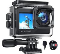 WOLFANG Cámara Deportiva GA120 4K 30FPS, 20MP Doble Pantalla Videocámara,Cámara SubacuáTica Buceo 40m,170° Gran Angular con EIS,Micrófono Dual, Control Remoto,2 Baterías,Multi Accesorios