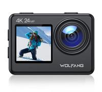 WOLFANG Cámara Deportiva GA200 4K 24MP Doble Pantalla WiFi Cámara de Video, Cámara Acuática Sumergible de 40M, 170° Gran Angular, Control Remoto EIS Mejorado, 2 Baterías, Cargador, Multi Accesorios