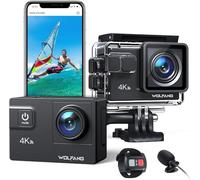 WOLFANG Cámara Deportiva WiFi 4K 60FPS GA300, Videocámara 8xZoom 24MP, Cámara Acuática Sumergible 40M con Micrófono Dual, 170° Gran Angular, EIS Mejorado, 2.4G Control Remoto, 2x1350mAh Baterías