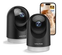WOLFANG Cámara Vigilancia Interior 2K, Cámara Vigilancia Domicilio WiFi 360° PTZ con Seguimiento, Vision Nocturna y Audio Bidireccional, Cámara Vigilancia Perros, Compatible Alexa, Pack de 2